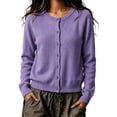 thumbnail image 3 of Cardigan Sweaters for Women Oversized Knit Button Up Cardigan Purple M, 3 of 6