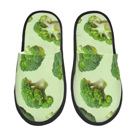 

Qekee Broccoli 3 Print Furry Slippers for Women and Men House Slipper Funny Bedroom Slippers Indoor -Medium