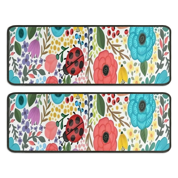 Kitchen Rugs Sets Of 2,Pioneer Flower Floral Print Pattern Anti Fatigue Kitchen Mat Rugs Non Slip Washable,Decorative Kitchen Floor Mats for Kitchen,Sink,Laundry,17"x47" 17"x47"