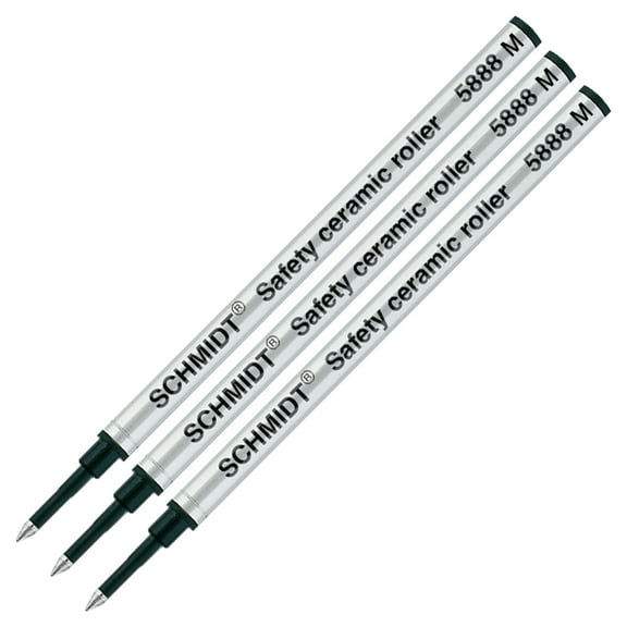 Schmidt 5888 Ceramic Rollerball Metal Tube Refill - Black Ink, Medium Point 0.7mm, 3 Pack (SC58104)