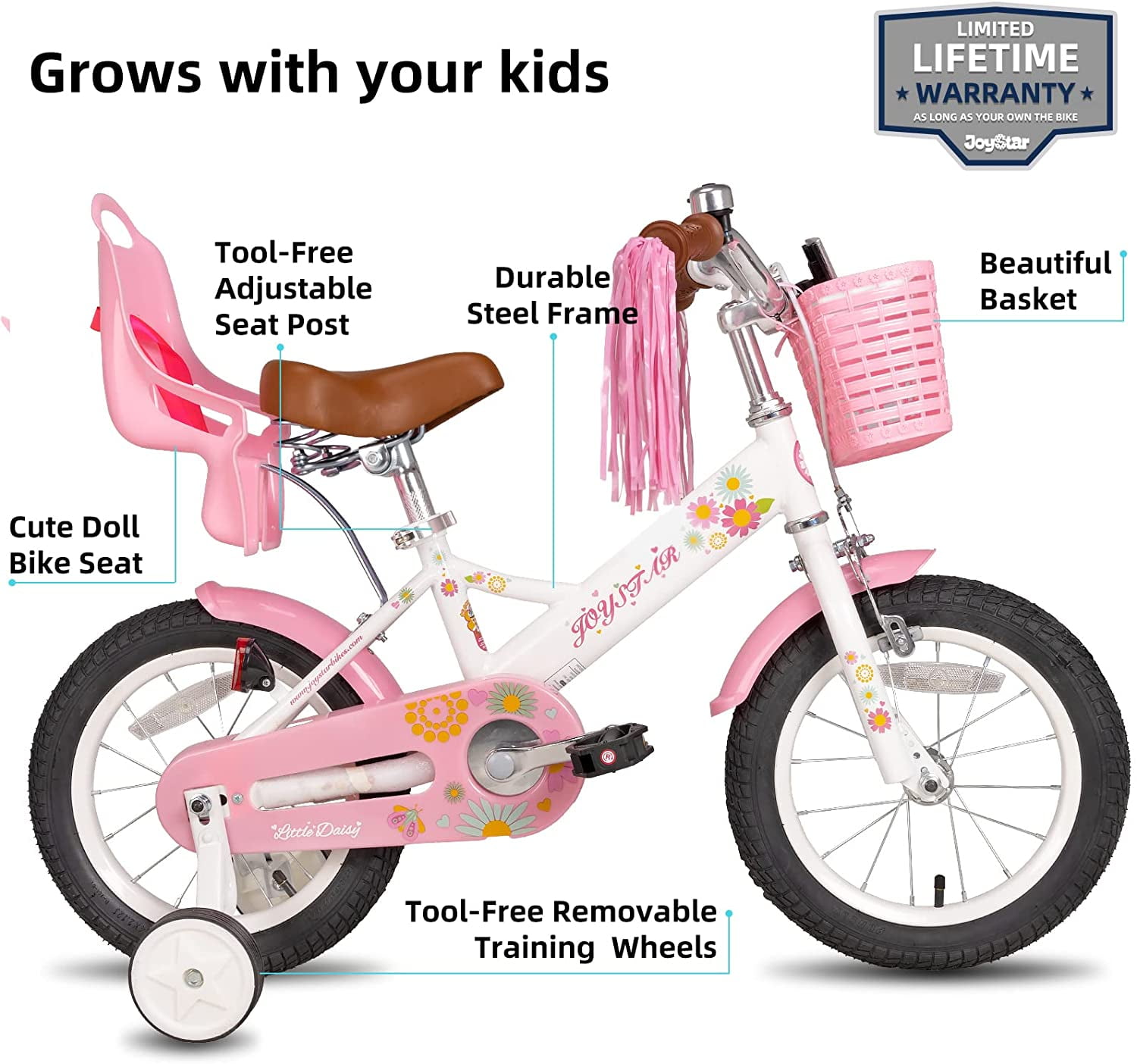 JOYSTAR Little Daisy 16 Inch Kids Bike for 4 5 6 7 Years Girls with Handbrake 16