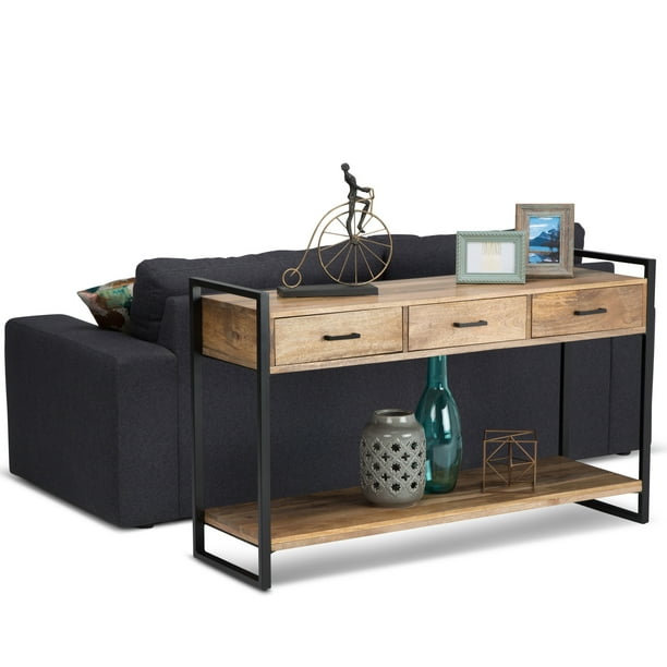 Wyndenhall Lawson Solid Mango Wood And Metal 55 Inch Wide Modern Industrial Console Sofa Table In Natural W X 16 D 32 H Com Wyndenhall Lawson Solid Mango Wood And, Modern Console Table With Drawers Solid Wood Metal