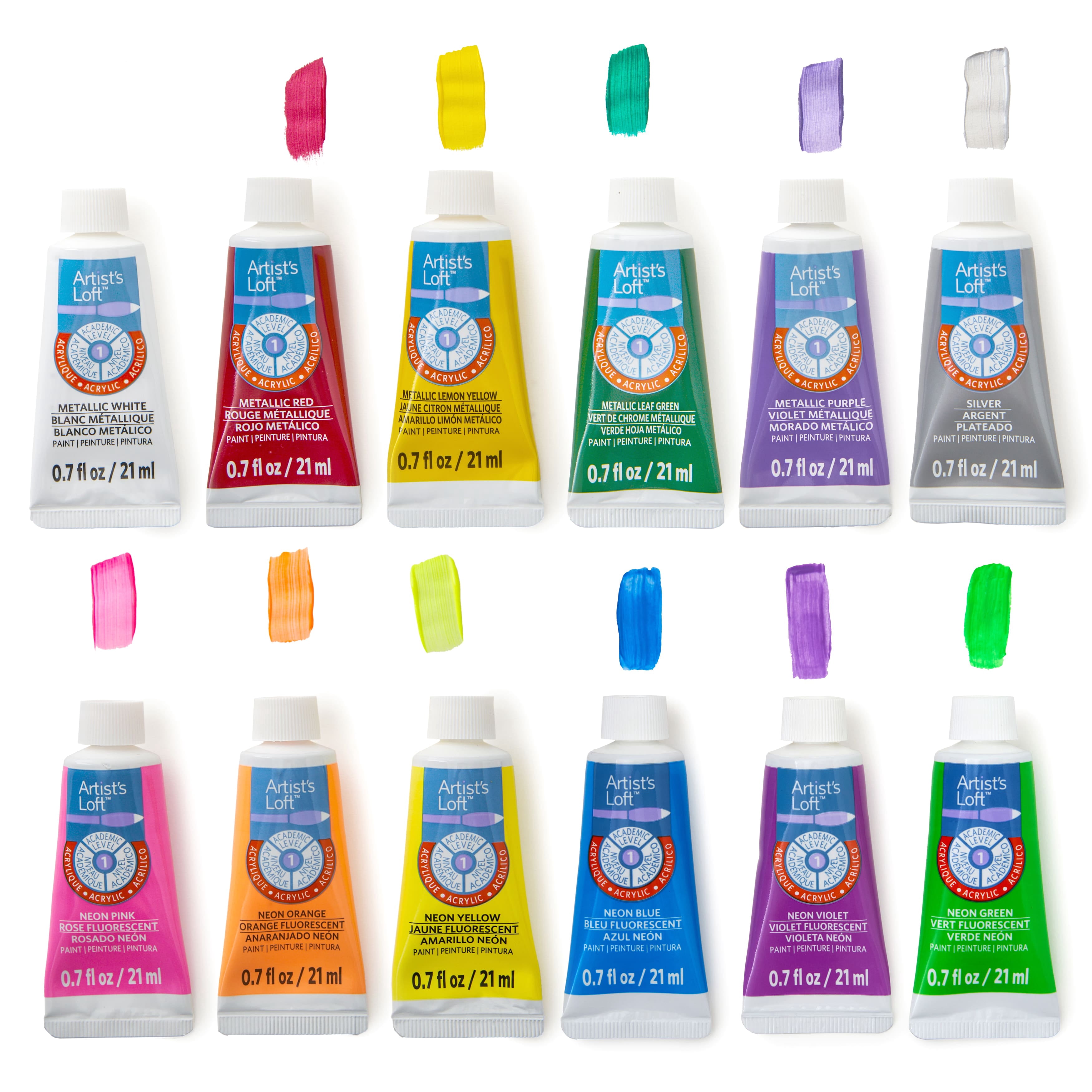 12 Packs: 24 ct. (288 total) Metallic & Neon Acrylic Paint Set by Artist's Loft