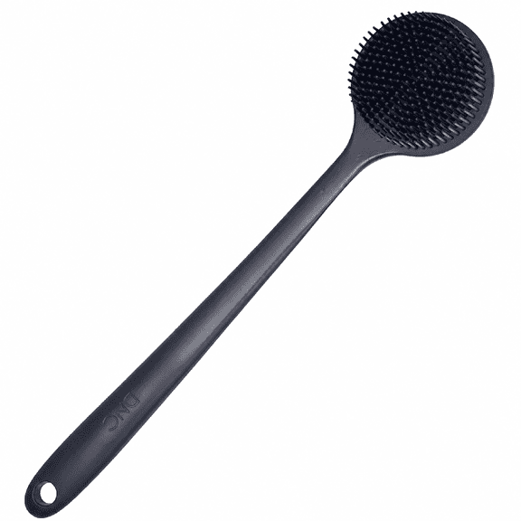 Silicone Back Scrubber for Shower, Soft Bath Body Brush with Long Handle, Double Sided for Men and Women, Black