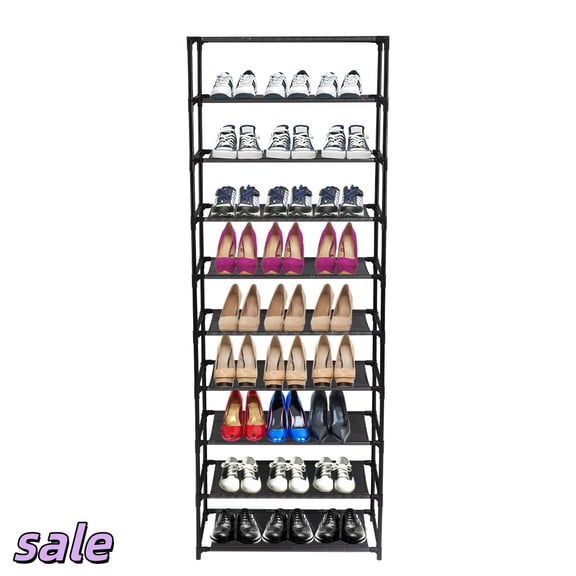 Hassch 10 Tier Shoe Rack for 30 Pairs Shoes, Shoe Storage Organizer with Non-Woven Fabric Shelves & Stainless Steel Frame for Entryway Hallway Foyer, 24.5"L x 12"W x 60"H, Black