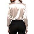 thumbnail image 3 of Gustave Women's Satin Silk Blouses Long Sleeve Button Down Shirts Dressy Business Casual Work Tunic Tops - Champagne, S, 3 of 6