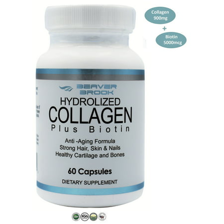 Beaver Brook Collagen Anti-Aging Formula Capsules Collagen 900mg + 5000 mcg Biotin - 60 (Best Collagen And Biotin Supplement)