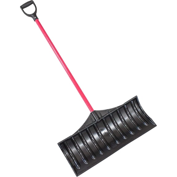 Poly Snow Pusher - Heavy Duty Snow Shovel with Fiberglass Handle and D-Shaped Grip, Wide Plow for Removal, Winter Scoop for Driveway, Walkway & Deck - 27" Poly Scoop, 100% Made in The USA