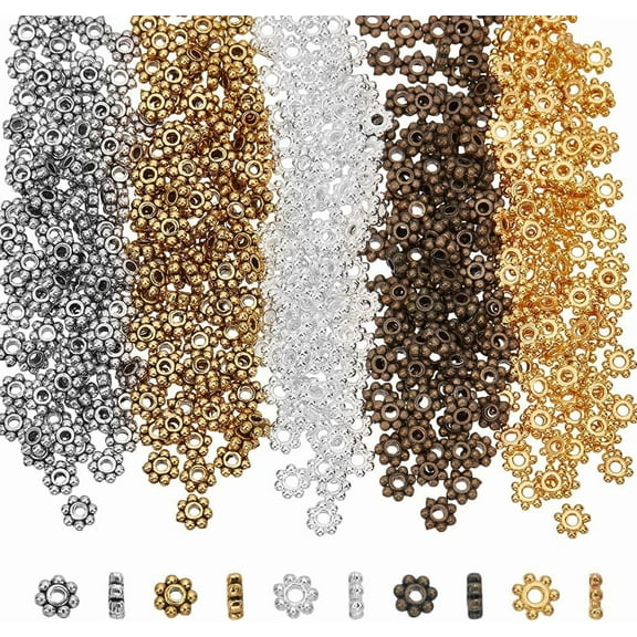 500Pcs 5 Colors Snowflake Spacer Beads 4mm Flower Beads Alloy Daisy Flower Loose Beads Mini Beads Tibetan Style Beads Granulated Beads DIY Jewelry Making