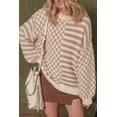 thumbnail image 6 of Women's Khaki Stripe Checkerboard Drop Shoulder Balloon Sleeve Sweater - [ZhiHiMeRi] | L, 6 of 12