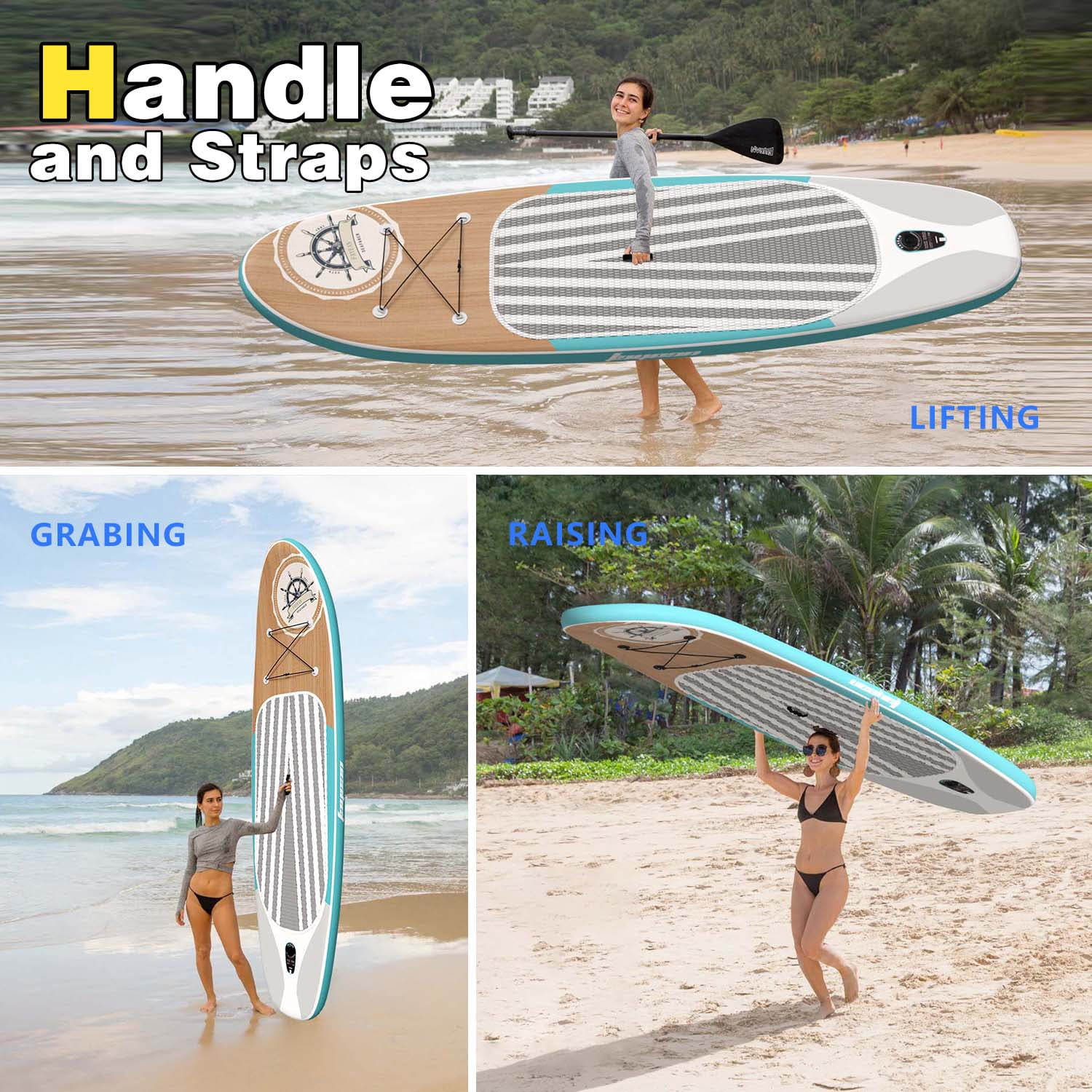 Inflatable Stand Up Paddle Board 10.5’/11’×33”×6” Non-Slip Deck, Complete SUP Accessories for All Skill Levels, Wide Seat & Safety Leash, 3 Fins, Adjustable Paddle, Pump & Backpack