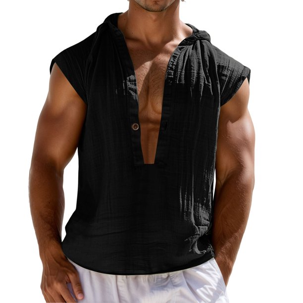 Camiseta sin mangas de lino para hombre: camiseta de playa, poliéster, corte informal, tallas S-XXL para el ocio veraniego y actividades al aire libre