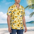thumbnail image 3 of Fotbe Navy Blue Leaf Sunflower Camisa Hawaiana para Hombre Unisex – Camisa Casual de Verano con Botones de Manga Corta de Algodón y Lino,X-Large, 3 of 7