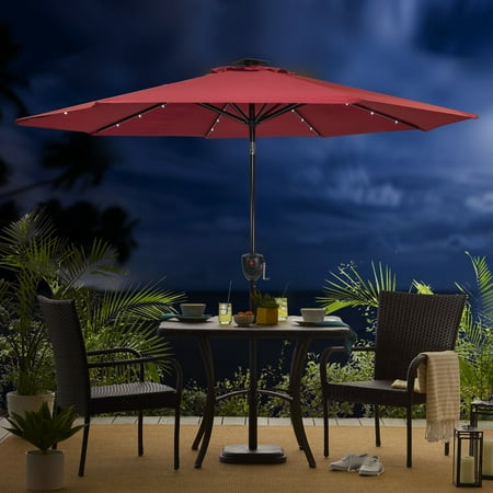 Sun Ray - 9' Round 8Rib Aluminum Bluetooth Solar Lighted Umbrella - Grey