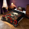 thumbnail image 2 of Homewish Death Skull Twin Comforter Sets, Hippie Mushroom Flower Bedding Set, Black Reversible 2pcs, 1 Comforter and 1 Pillowcase, 2 of 6