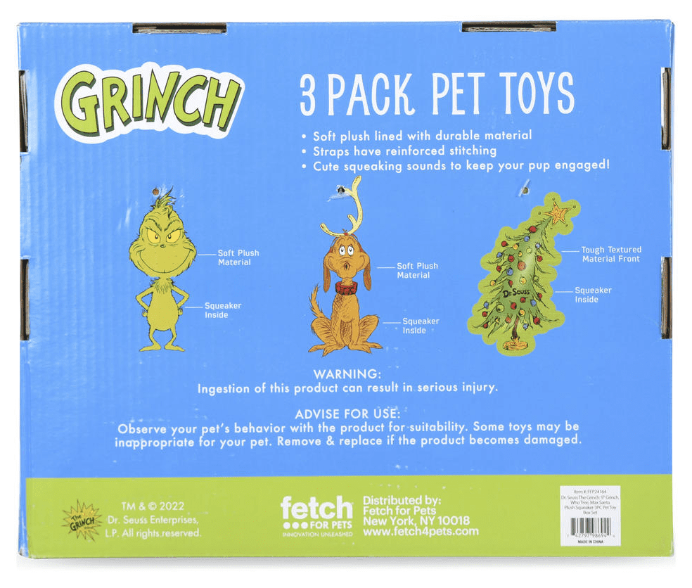 Dr. Suess's The Grinch 3 Piece Plush Dog Toys