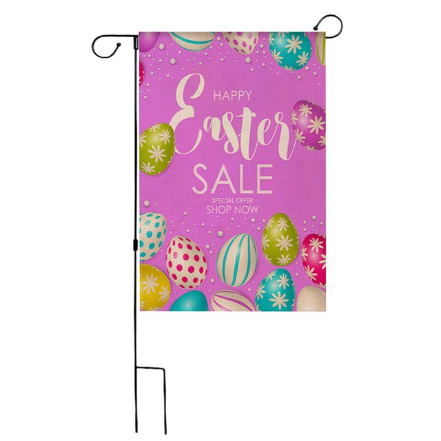Easter Yard Flag with Rabbit and Colored Eggs Pattern, Outdoor Garden Decoration for Spring Holiday, Festive Banner