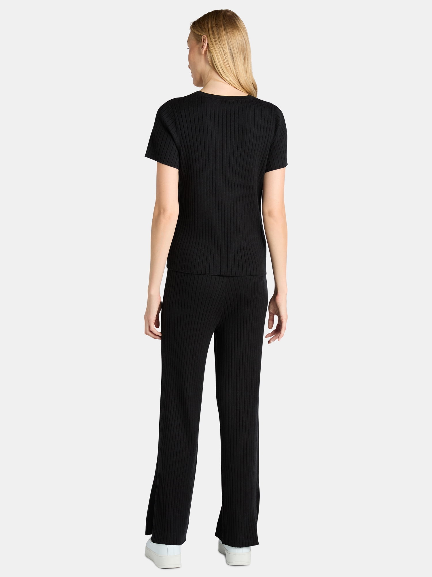 Time and Tru Women's Ribbed Sweater Top and Wide Leg Pants Set, 2-Piece, Sizes XS-XXXL