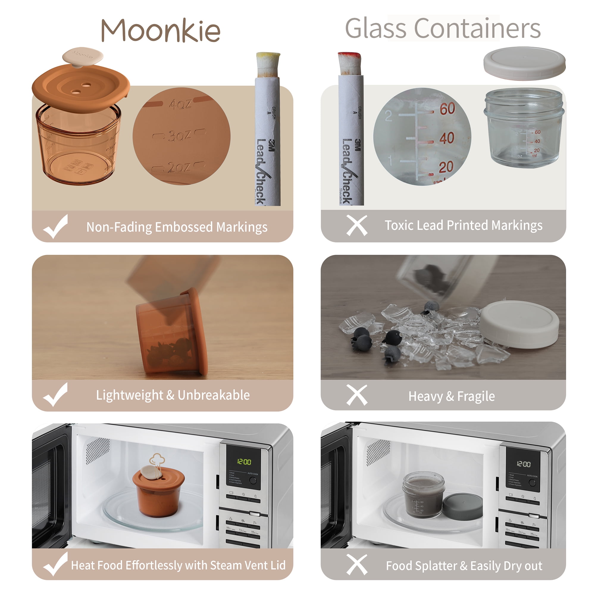 Moonkie Silicone Baby Food Containers | 4 oz Baby Food Storage Jars with Airtight Lids | Reusable Baby Food Jars, Freezer,Microwave and Dishwasher Safe, Perfect for Infant & Toddler