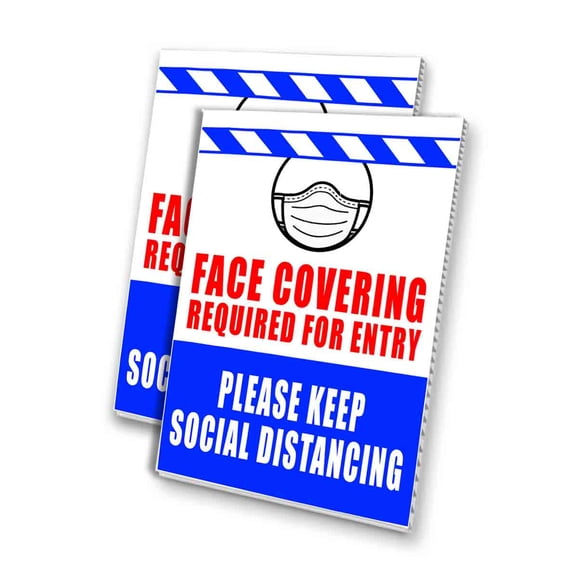 Face Covering Required For Entry Please Keep Social Distancing (24" X 36") 4mm Corrugated Plastic Panel, Graphics Applied To 1 Side (Pk of 2)