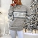 thumbnail image 3 of Suéter navideño con estampado de copos de nieve para mujer, otoño e invierno, 2024, cuello redondo, manga larga, elegante, de punto, para mujer, 3 of 5