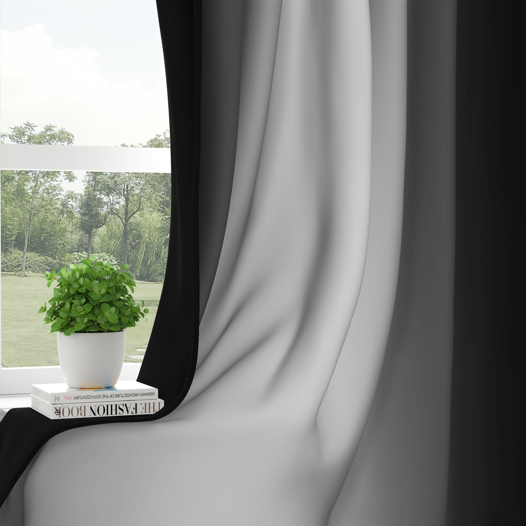Black Grey Ombre Blackout Curtains for Living Room,Grommet Thermal Insulated Window Drapes for Bedroom(52Wx84L,2 Panels)