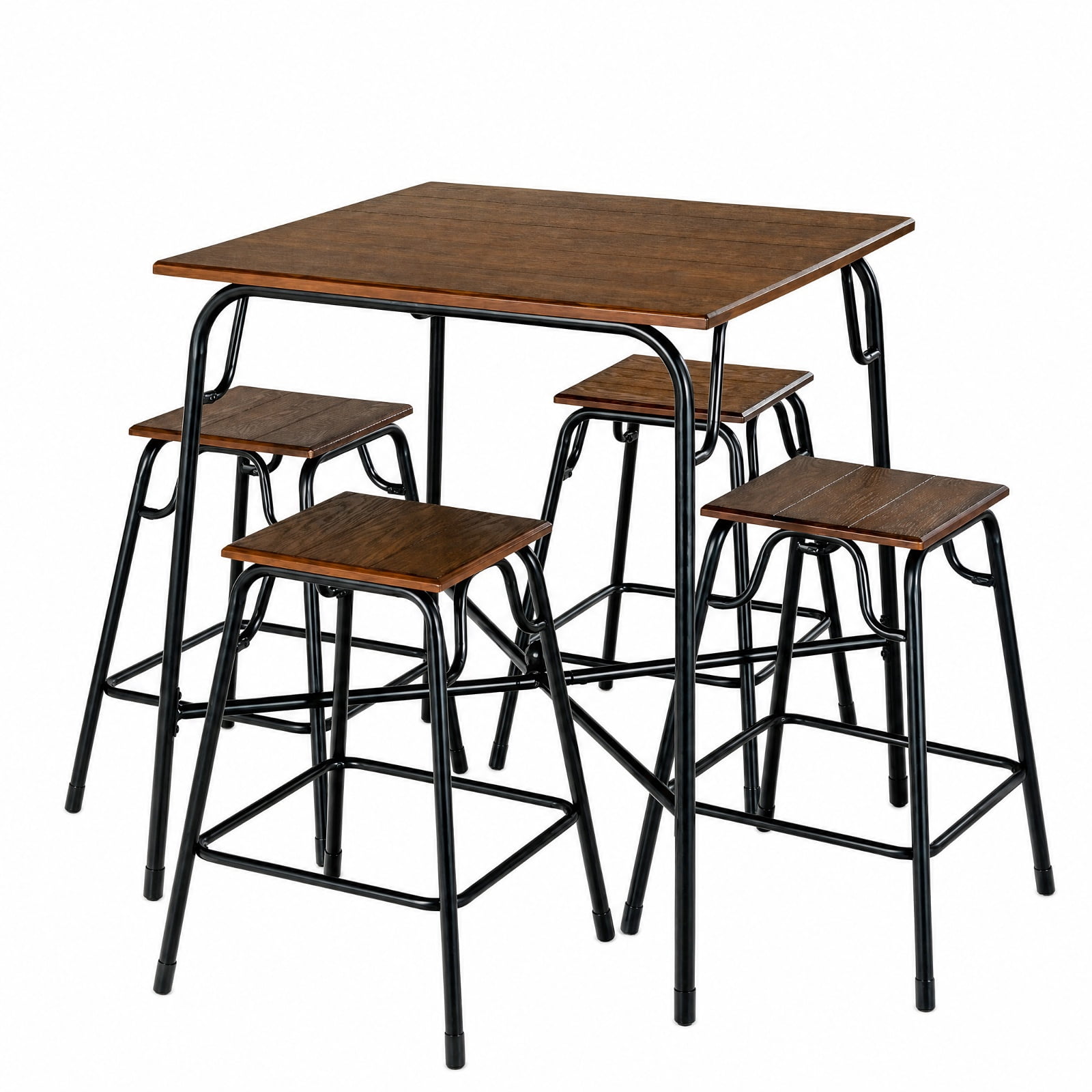 Furnibear 5 Pieces Bar Table Set with 4 Counter Height Backless Stools for Kitchen Dining Room Breakfast Nook Home, Rustic Brown