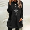 thumbnail image 2 of Lovskoo Fuzzy Fleece Pullover Tops for Women Winter Warm Christmas Printed Long Sleeve with Pocket Crewneck Solid Color Warm Top Black, 2 of 5