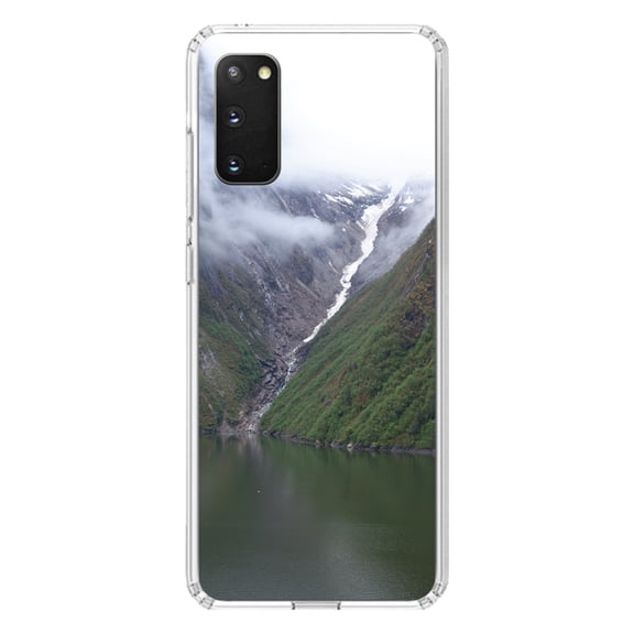 DistinctInk Clear Shockproof Hybrid Case for Galaxy S20 ULTRA / 5G (6.9" Screen) - TPU Bumper, Acrylic Back, Tempered Glass Screen Protector - Tracy Arm Fjord Waterfall