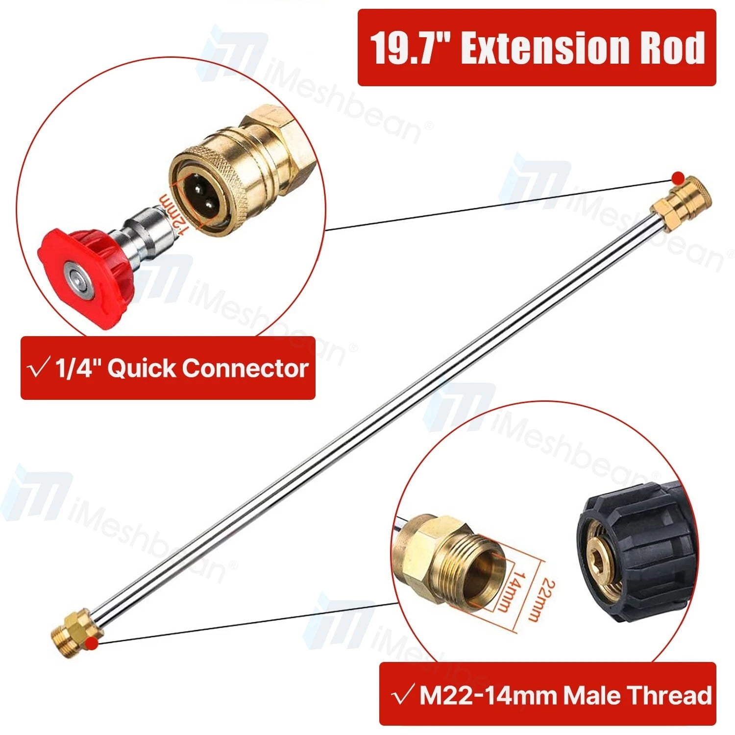 iMeshbean High Pressure 4000PSI Car Power Washer Gun Spray Wand Lance Nozzle and 50ft Hose