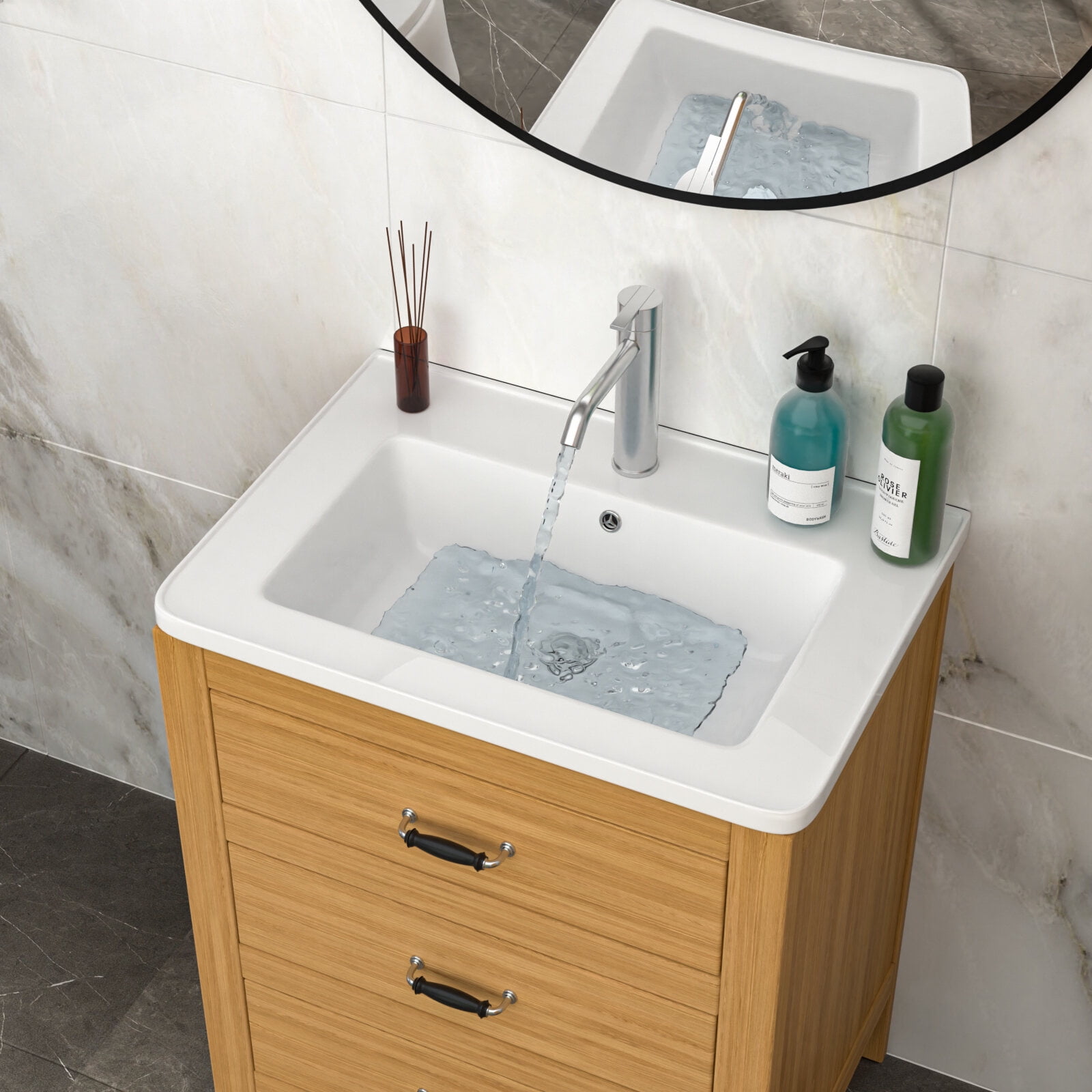 Modern Bathroom Vanity 28" x 19" White Rectangular Single Vanity Top with 1 Faucet Hole and Overflow(Sink Only),Wooden Bathroom Vanity