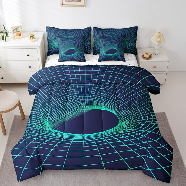 Erosebridal Checkered Bedding Queen Size, Futuristic Stripes Bedding Sets Queen Size, Abstract Geometric Comforter Sets with Sheets, Ultra Soft Room Decoration, 7pcs