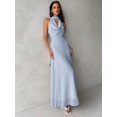 thumbnail image 3 of Baby Blue Flowy Draped Cowl Neck A-Line Backless Long Dress For Women, 3 of 6
