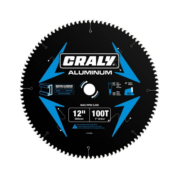CRALY 12 Inch 100 Teeth Circular Saw Blade, 1 Inch Arbor, for Aluminum and Non-Ferrous Metal Cutting, with Carbide Tip and Thin Kerf