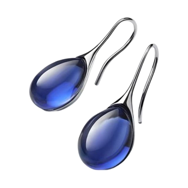 Piedras preciosas ovaladas para mujeres y niñas para bodas, accesorio elegante de moda, pendientes de diseño Simple, joyería clásica, pendientes colgantes con gancho Azul Yuyangstore Pendiente del perno prisionero de las muchachas