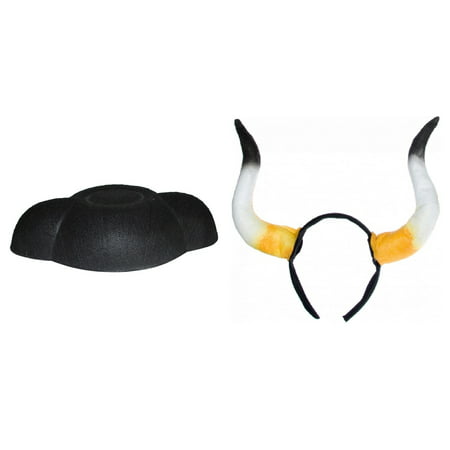 Bullfighter Black Felt Matador Steer Horn Headband Hat Costume Accessory