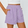thumbnail image 2 of fatyb Womens Summer Striped Shorts Lounge Boxer Shorts Elastic Waist Casual Bottom Shorts with Pockets, 2 of 6