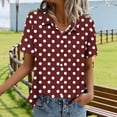 thumbnail image 6 of Ashyfjp Womens Tops Fashion Casual Oversized Free-Fit Polka Dot Short-Sleeve Button Turn Down Collar Shirt Top, Wine, S, 6 of 6