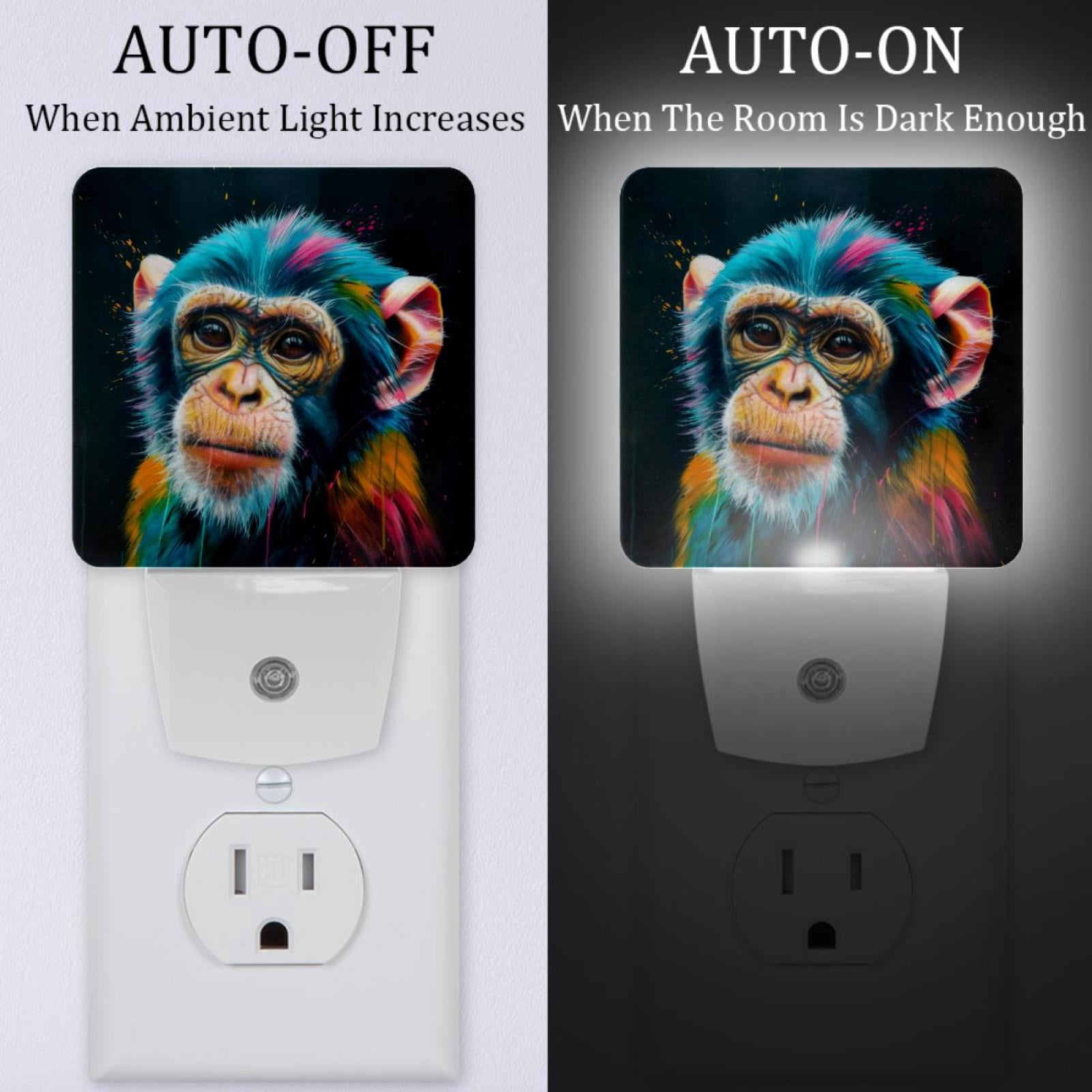 PhooArto Colored Little Monkey Plug in LED Night Light Auto Sensor Dusk to Dawn Decorative Night for Bedroom, Bathroom, Kitchen, Hallway, Stairs, Baby's Room, Energy Saving