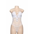 thumbnail image 2 of Body de encaje sexy para mujer Ropa de dormir Ropa interior de malla con vendaje en V profundo, Blanco, M Jumpingount XX000221-03, 2 of 7