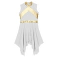 thumbnail image 3 of renvena Girls Praise Church Dance Dress Sleeveless Metallic Gold Asymmetrical Liturgical Celebration Choir Costume White 16, 3 of 7