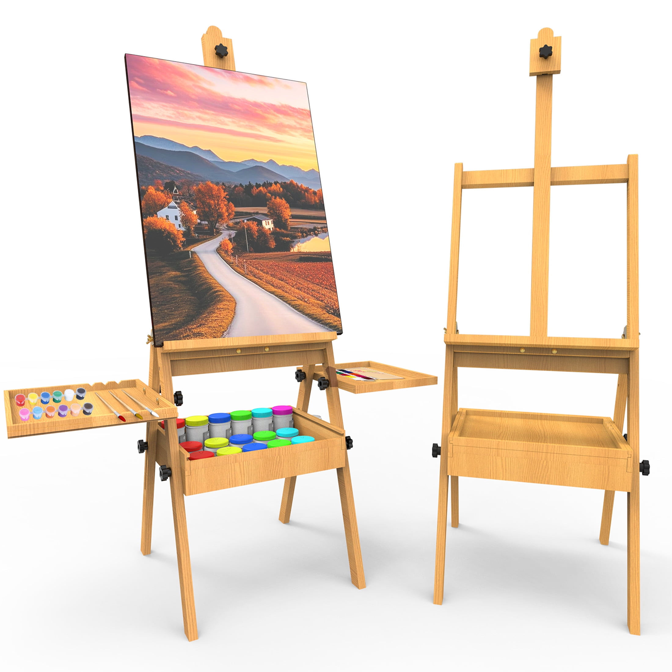 Yacona Art Easel for Painting, Wooden Easel for Adults, H-Frame with Storage Drawer, Natural Style