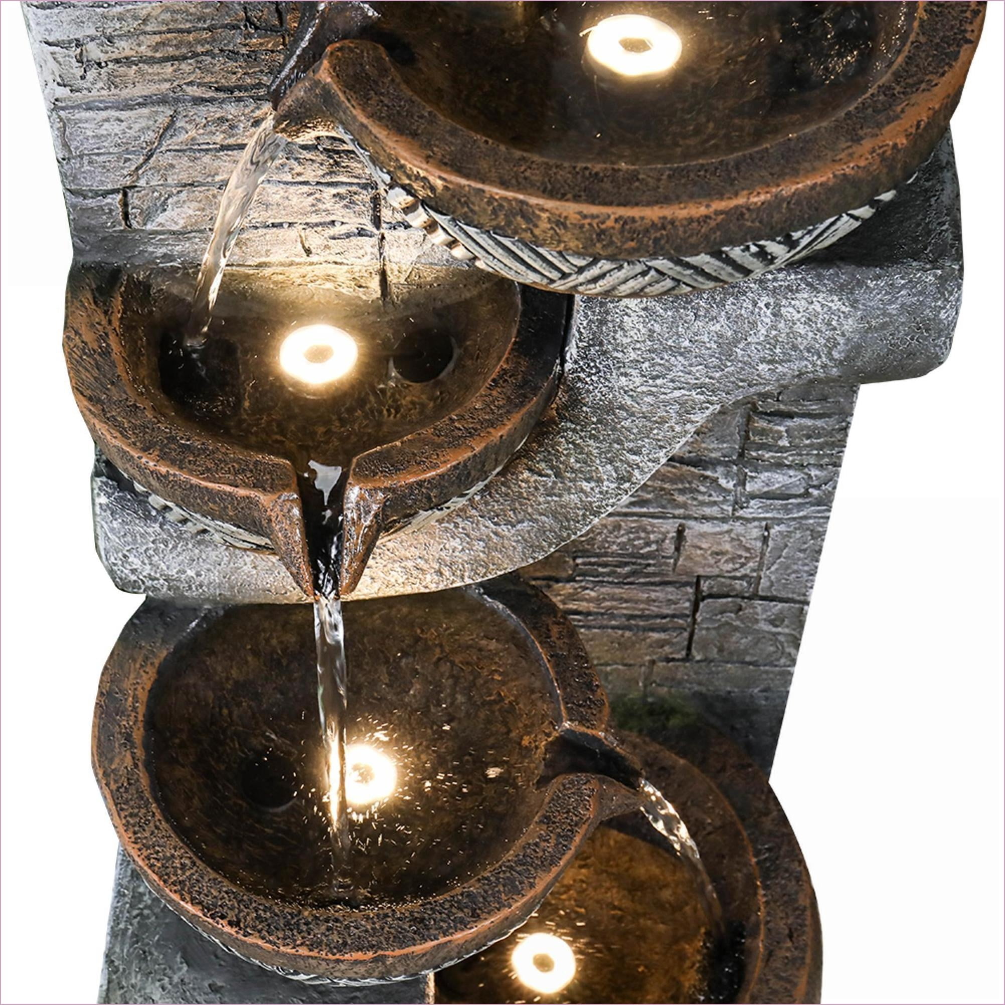 Fountains 42.5" 5-Tier Modern Waterfall Fountain, Indoor Outdoor Garden Patio Use, Weather Resistant | Resin | Tiered