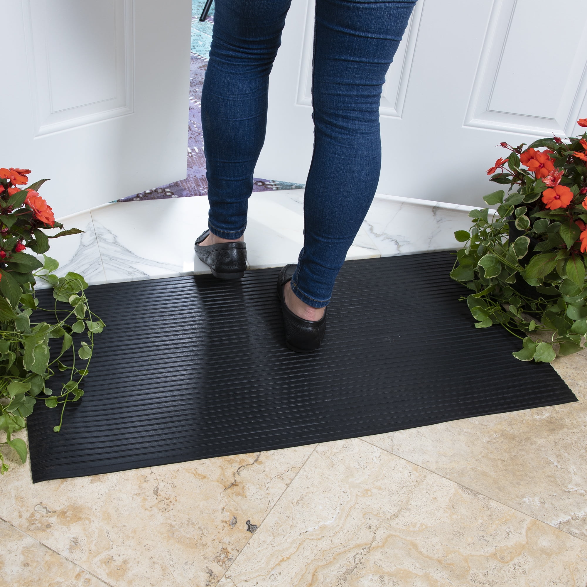 Ottomanson Utility Collection Waterproof Non-Slip Rubberback Solid 2x3 Indoor/Outdoor Entryway Mat, 2 ft. x 3 ft., Black
