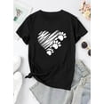 thumbnail image 4 of Tee-Shirt Graphique Cœur & Empreinte de Patte pour Femmes - Col Rond Manches Courtes, Polyester Confortable, Lavable en Machine, Mode Quotidiennevêtement Décontracté Tendancetelle Tissu Extensible, 4 of 8