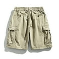 thumbnail image 4 of EQWLJWE Mens Cotton Cargo Shorts Elastic Waist Drawstring Zipper Shorts Outdoor Lightweight Shorts with Multi Pockets Khaki M, 4 of 9