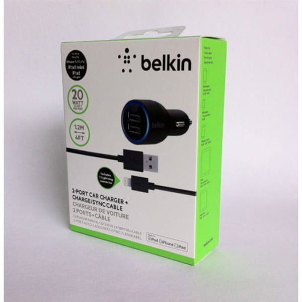 Refurbished Belkin F8j071bt04 Blk Dual Car Charger With Lightning To Usb Cable Walmart Com