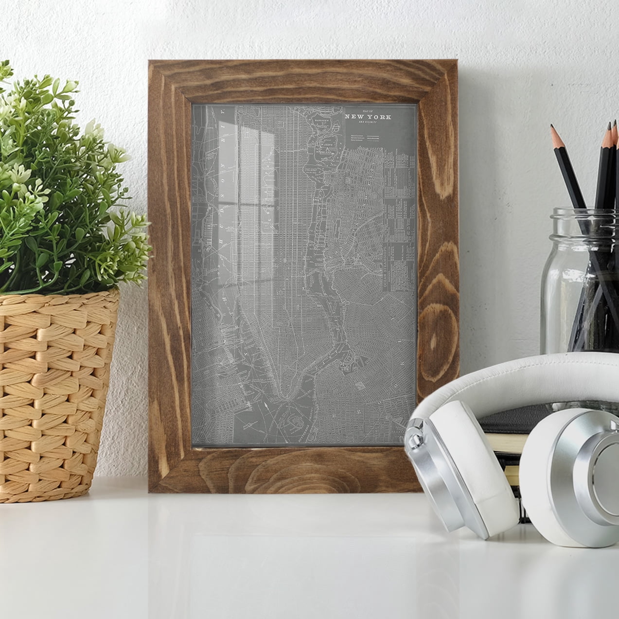 City Map of New York -Framed Print w/glass-Walnut