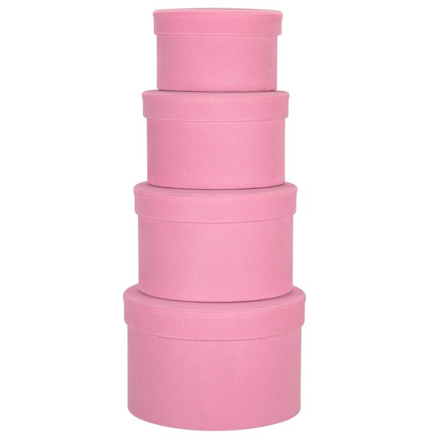 Set de cajas de regalo GNFlus, 4 unidades, de terciopelo rosa, redondas, 20 x 20 x 13 cm
