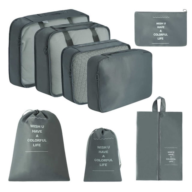Cubos de embalaje para viajar, juego de 8 cubos de viaje, organizador de maleta plegable, bolsa de almacenamiento de equipaje ligera